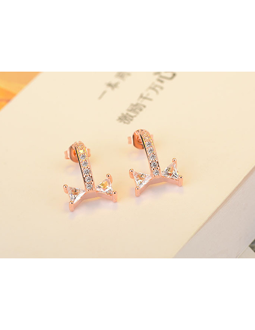 Fashion Rose Gold Plated Copper Copper And Diamond Geometric Stud Earrings
