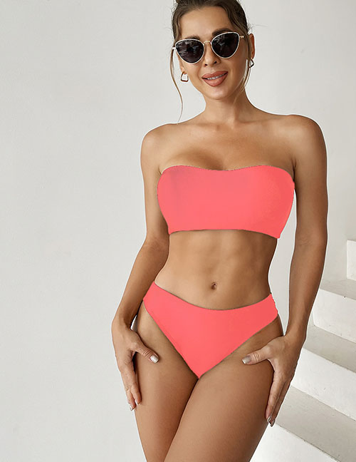 Fashion Rose Red Polyester Bandeau Two-piece Swimsuit