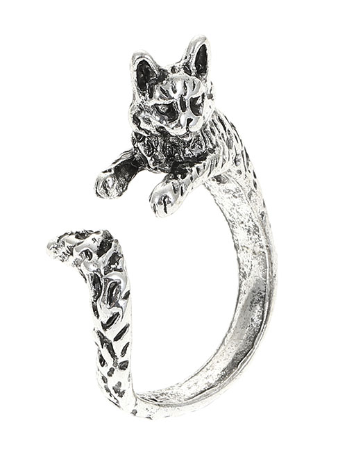 Fashion Silver Pure Copper Cat Open Ring