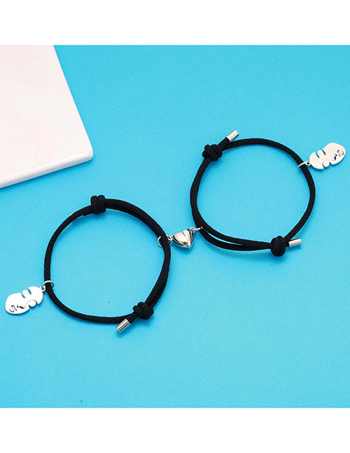 Fashion Love Magnet Face Black String Pair Titanium Steel Face Magnetic Heart Bracelet Set
