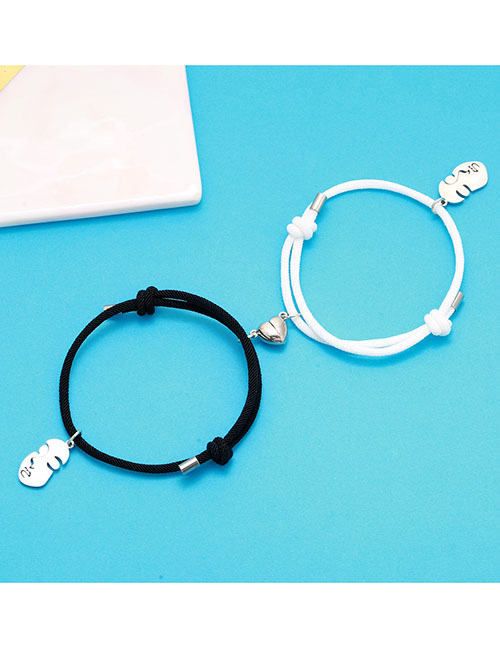 Fashion A Pair Of Love Magnet Human Face Black And White Rope Titanium Steel Face Magnetic Heart Bracelet Set