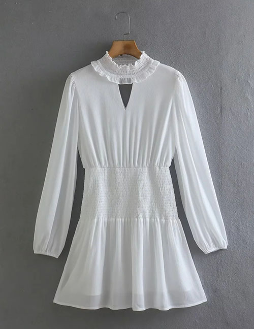 Fashion White Chest Cutout Long Sleeve Dress