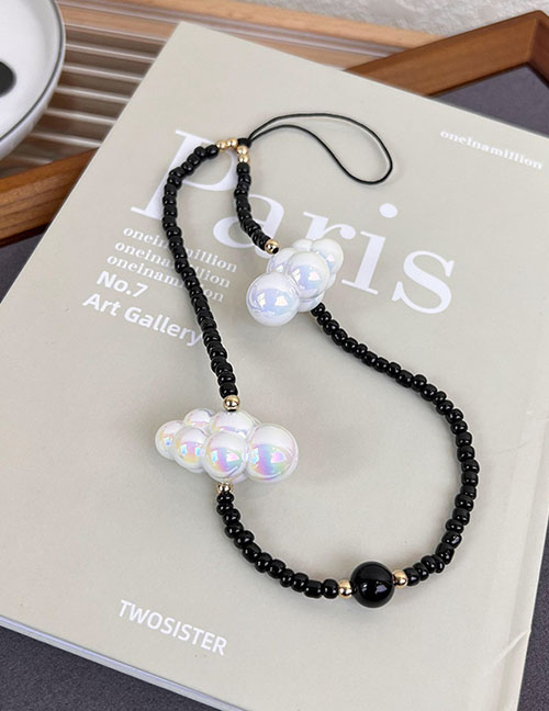Fashion E Black Rice Beads Beaded Cloud Phone Lanyard