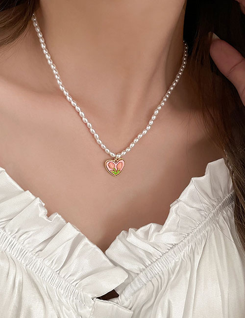 Fashion 12# Pearl Beaded Heart Flower Necklace