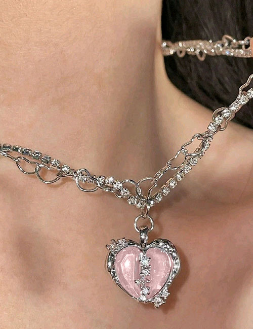 Fashion Twenty One# Alloy Diamond Heart Necklace