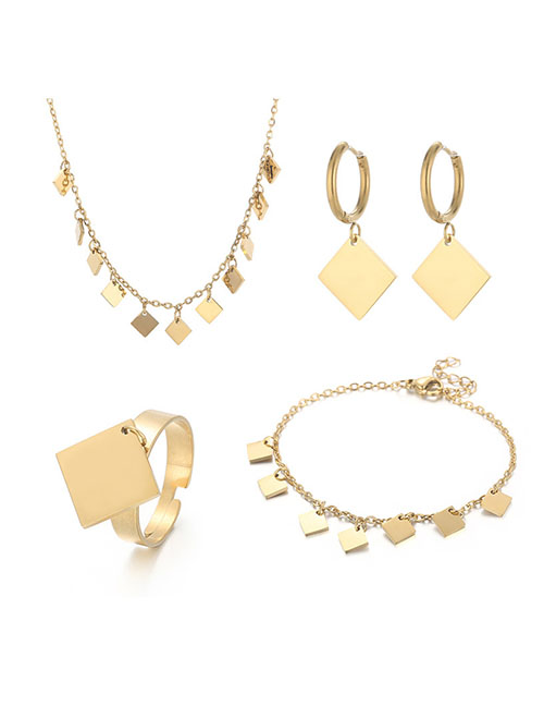 Fashion 1# Titanium Diamond Necklace Earrings Ring Bracelet Set