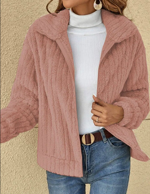 Fashion Pink Acrylic Plush Lapel Jacket