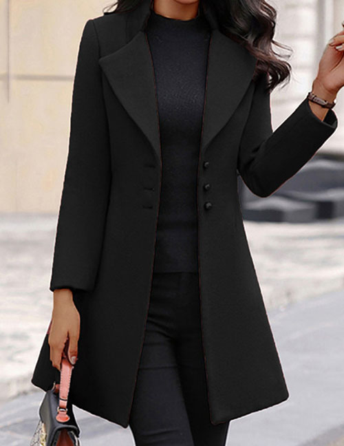 Fashion Black Cotton Lapel Three Button Coat Jacket