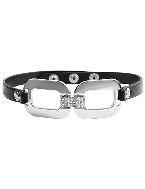 Fashion Silver Thin Belt With Geometric Zirconia Square Buckle