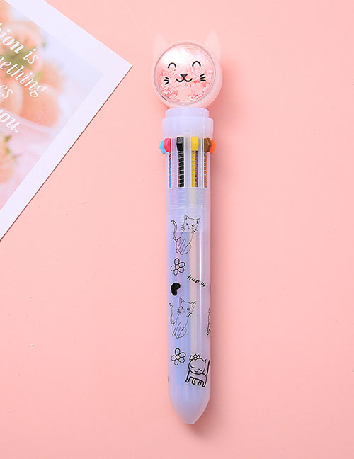 Fashion Pink Cat Head Cartoon Sequin Rabbit Ears Press Ballpoint Pen