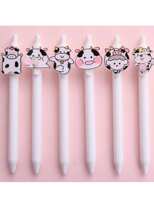 Fashion White Pole-niu Niu Daji Cartoon Writing Press Pen 6 Boxes