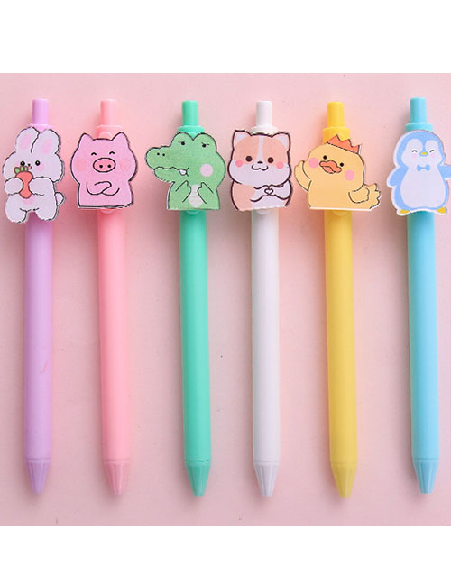 Fashion Macaron - Animal Set Cartoon Writing Press Pen 6 Boxes