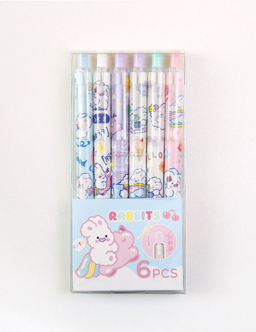 Fashion Milk Rabbit Set Of 6 Packs Cartoon Writing Press Pen 6 Boxes