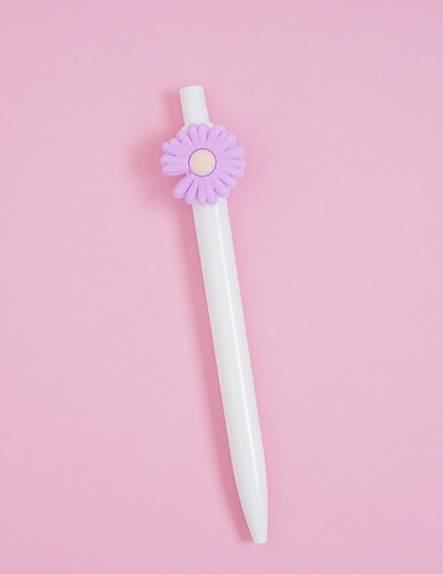 Fashion White Stem-purple Daisy Cartoon Fruit Press Ballpoint Pen
