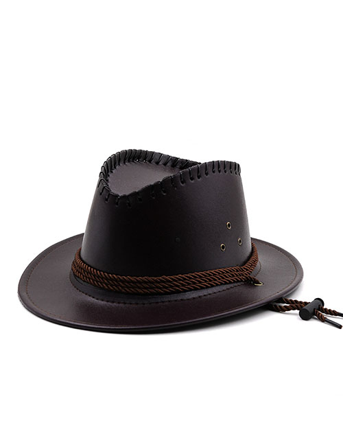 Fashion Dark Coffee Faux Leather Glossy Jazz Hat