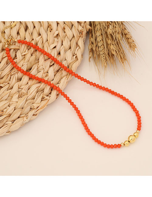 Fashion 7# Orange Geometric Crystal Beaded Necklace
