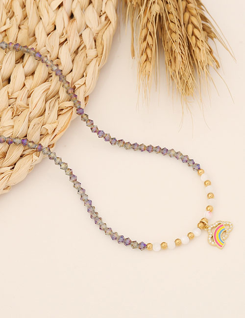 Fashion 3#rainbow Multicolor Crystal Beaded Oil Drip Rainbow Necklace