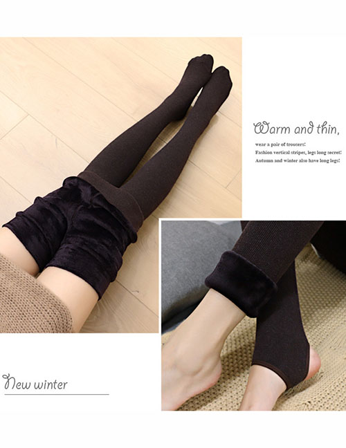Fashion Brown Stepping On The Foot 80-150 Catties Plush Thickened Stepping On The Foot Thread Vertical Stripes Leggings