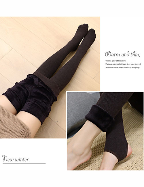 Fashion Brown Stockings 80-150 Catties Plush Thickened Stepping On The Foot Thread Vertical Stripes Leggings
