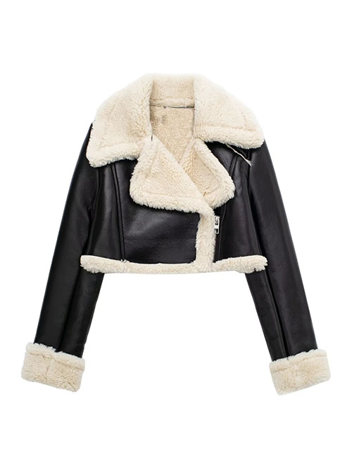Fashion Black Fur Lapel Collar Jacket