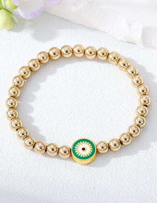 Fashion Green Round Eyes Geometric Gold Bead Oil Drip Eye Bracelet