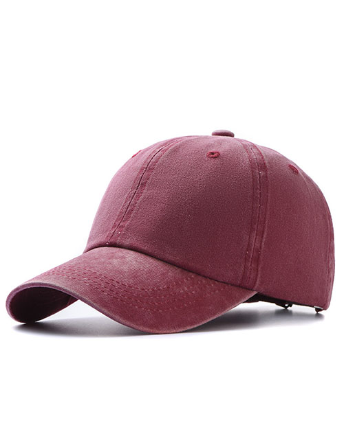 Fashion Wine Red Washed Cotton Baseball Cap