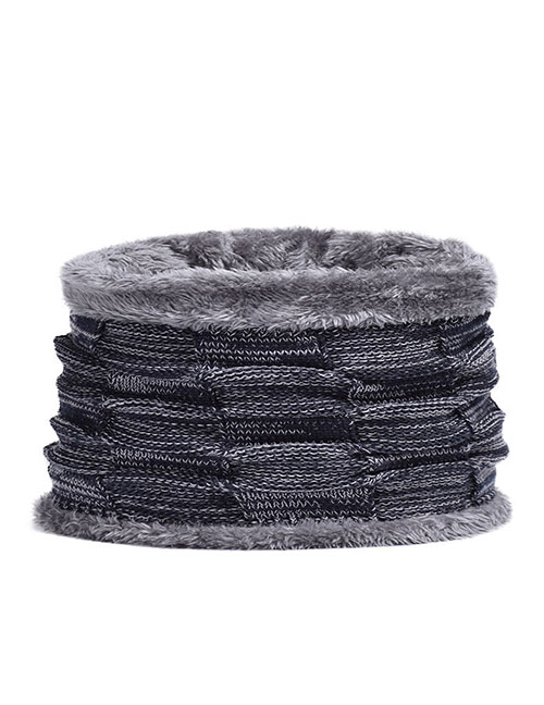 Fashion Navy Blue Scarf Acrylic Knit Plush Scarf