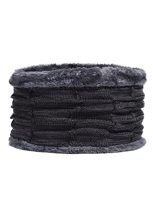 Fashion Scarf Black Acrylic Knit Plush Scarf