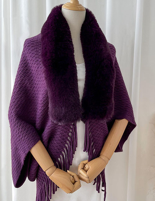 Fashion Purple Rabbit Fur Knitted Fringed Shawl