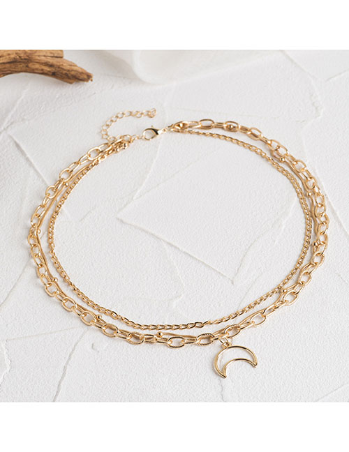 Fashion Gold Alloy Geometric Moon Chain Double Layer Necklace