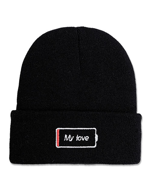 Fashion Black Acrylic Knit Electricity Embroidery Beanie