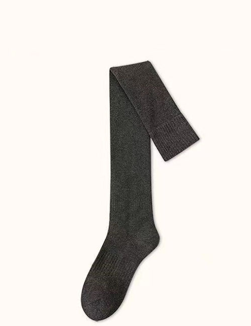 Fashion Terry Dark Gray Calf Socks Cotton Knit Terry Calf Socks