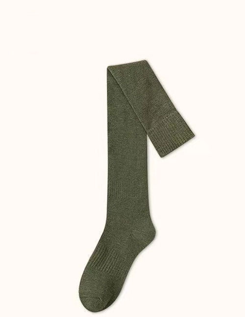Fashion Terry Army Green Calf Socks Cotton Knit Terry Calf Socks