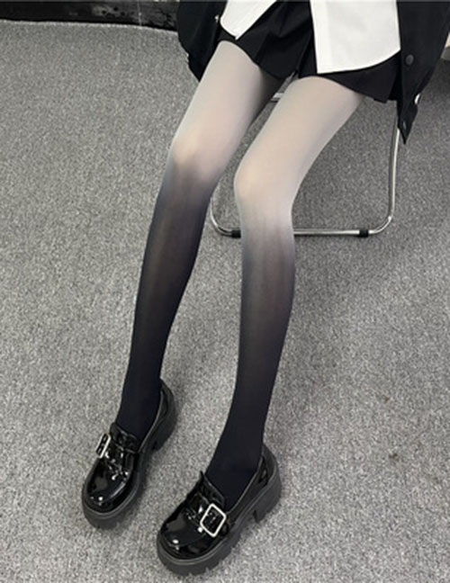 Fashion C Velvet Gray And Black Open File Gradient Silk Stockings