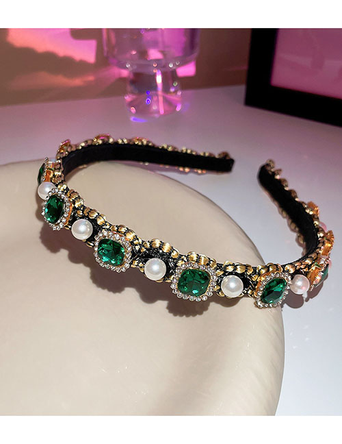 Fashion Headband - Green Alloy Diamond And Pearl Hairband