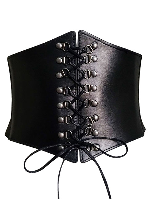 Fashion Black Faux Leather Studded Belt Belt