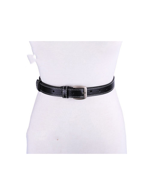 Fashion Black 105cm Metal Square Buckle Wide Belt