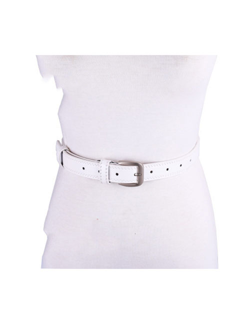 Fashion White 120cm Metal Square Buckle Wide Belt