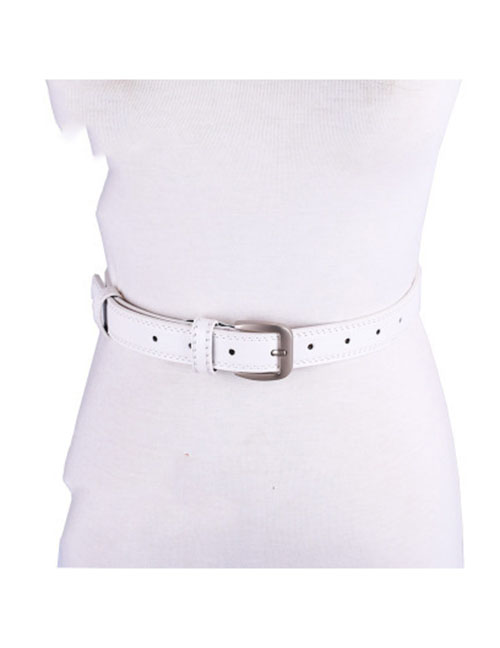 Fashion White 140cm Metal Square Buckle Wide Belt