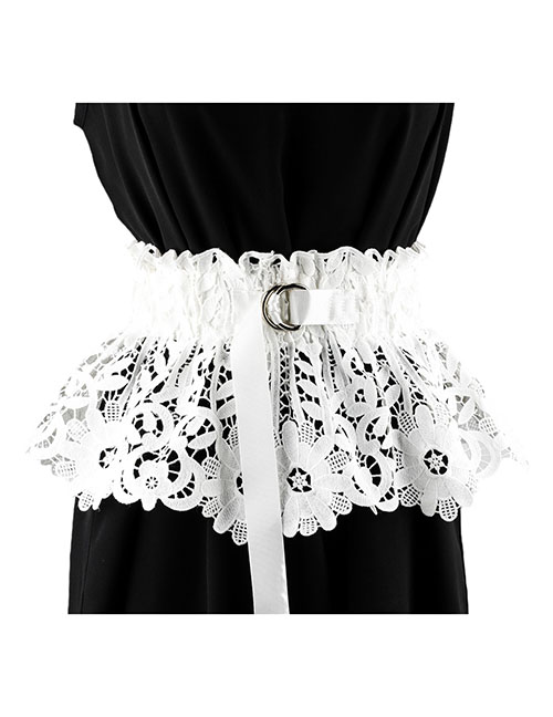 Fashion 02 Double Ring Buckle / White Woven Lace Girdle