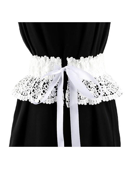 Fashion 04 Ribbon Short / White Woven Lace Girdle