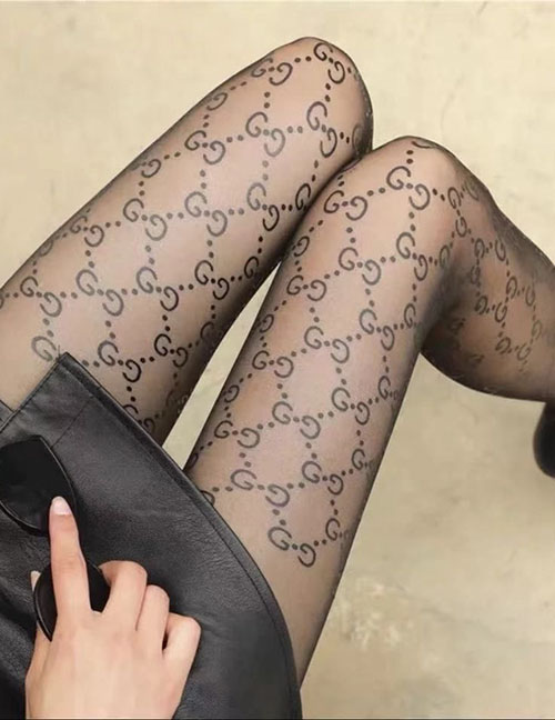 Fashion Double G Letter Print Thin Stockings