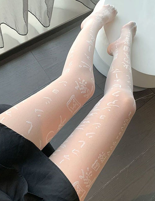 Fashion Japanese White Letter Print Thin Stockings