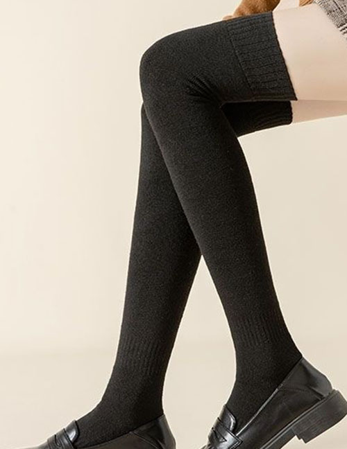 Fashion Knee Socks Black Poly Cotton Knitted Knee Socks