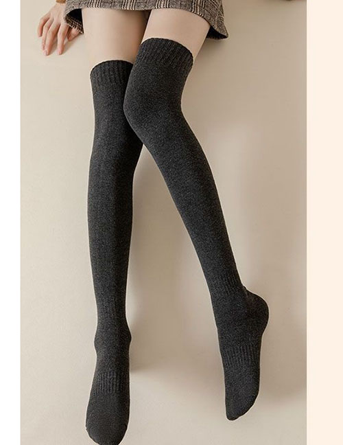 Fashion Knee Socks Dark Gray Poly Cotton Knitted Knee Socks