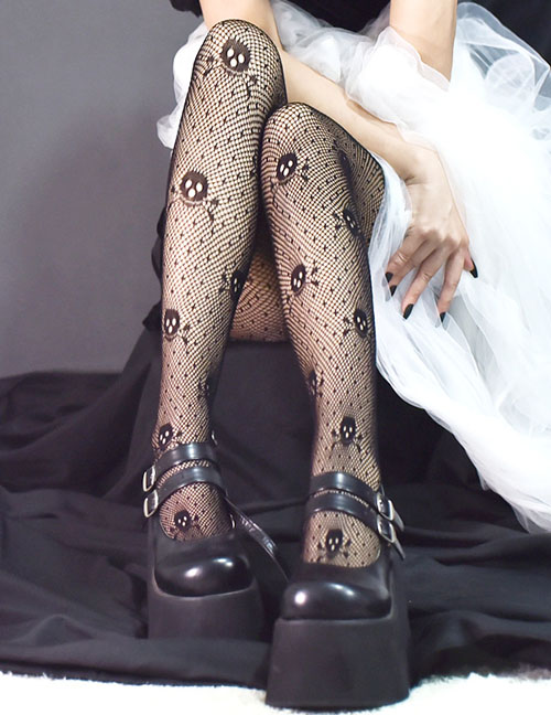 Fashion Bit Of Bone Velvet-jacquard Lace Fishnet Socks