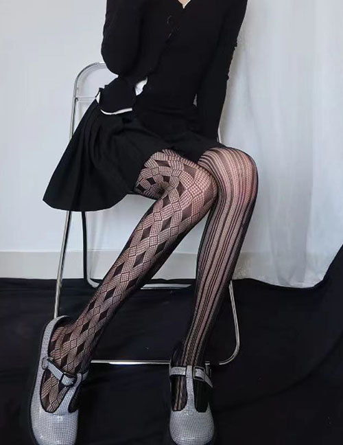 Fashion Ab Net Black Velvet-jacquard Lace Fishnet Socks