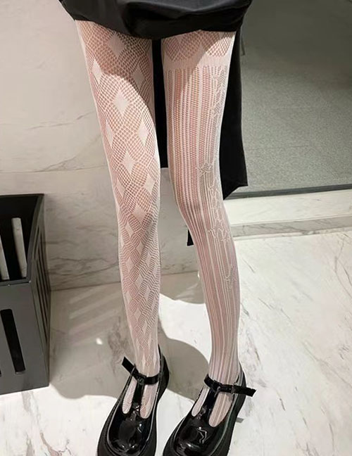 Fashion Ab Net White Velvet-jacquard Lace Fishnet Socks