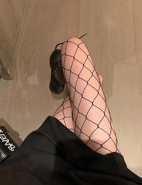 Fashion Big Net Black Velvet-jacquard Lace Fishnet Socks