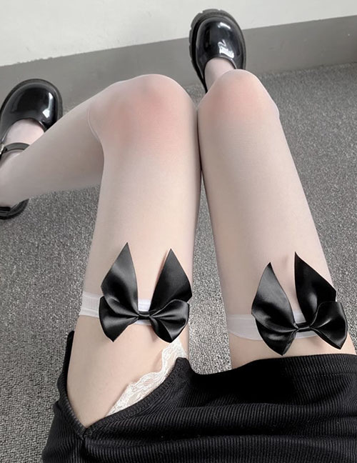 Fashion White+black Bow Knee Socks